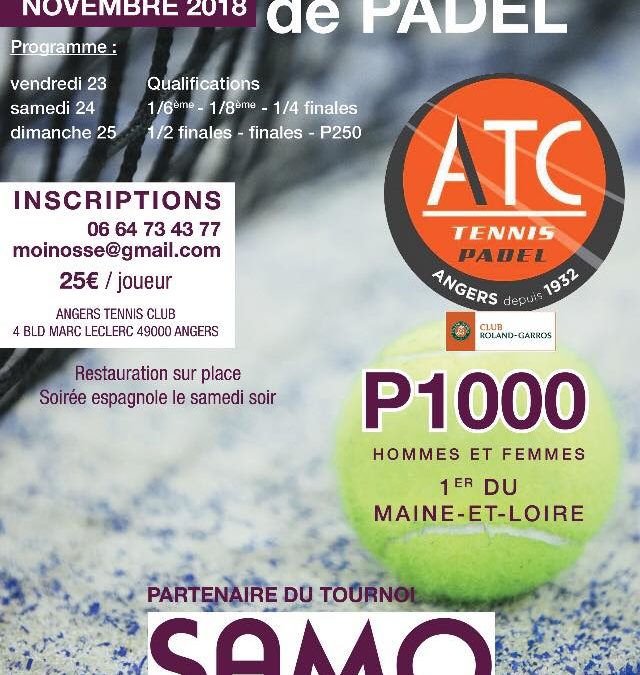 Tournoi de Padel P1000 du 23 au 25 Novembre 2018